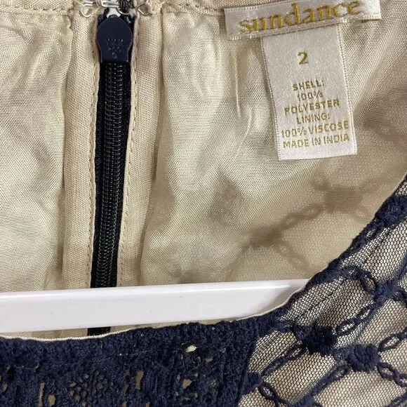 Sundance Dress Women's Blue Embroidered Mesh In Diamond Floral Pattern Sz 2 - Picture 7 of 10